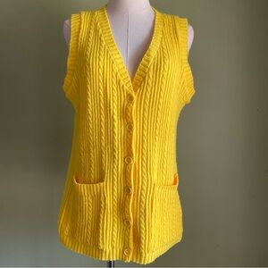 Vintage 70s Yellow Rosanna Wintuck Button Down Knit Sweater Vest